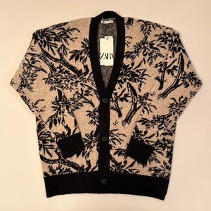 NEW ZARA Jacquard Pattern Knit Cardigan Sweater